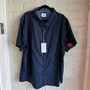 Craft & Flow NWT size XXL 2XL dark navy blue and gold pattern button down